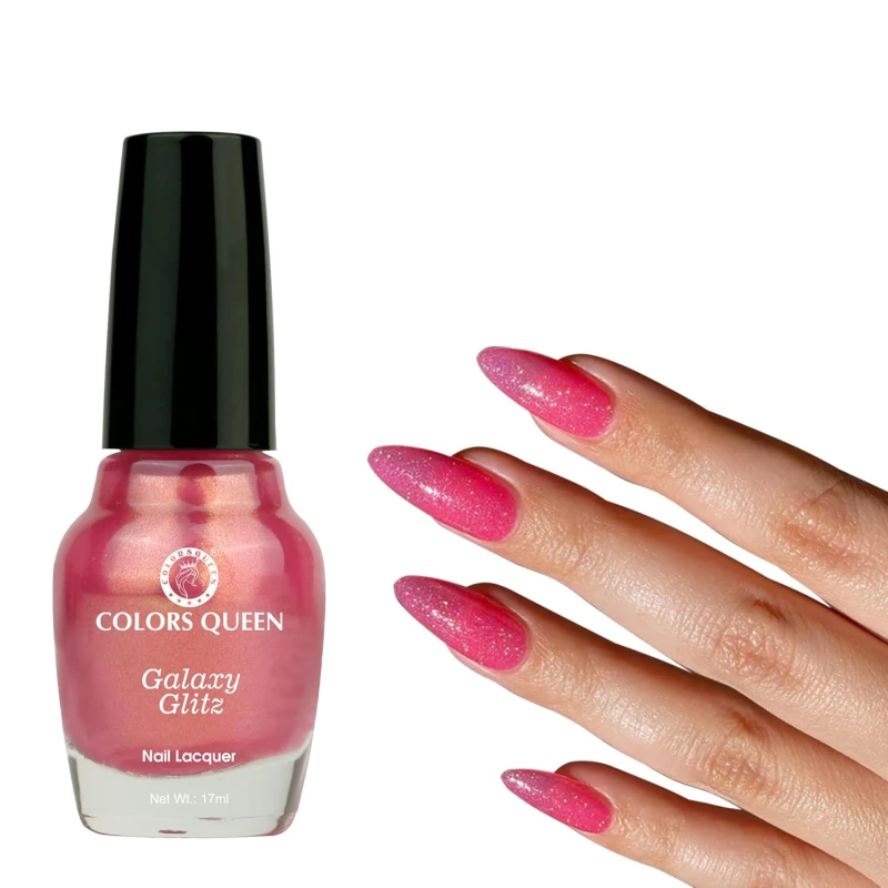 Colors Queen Galaxy Glitz Nail Lacquer | Glossy Nail Polish | Long Lasting | Chip Resisting Formula, Effortless Application | Vegan and Cruelty Free (118 - Flamingo Flirt, 17ml) thumbnail 2